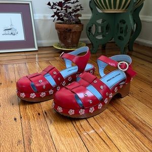 Nicole Saldana Red Flower Clogs